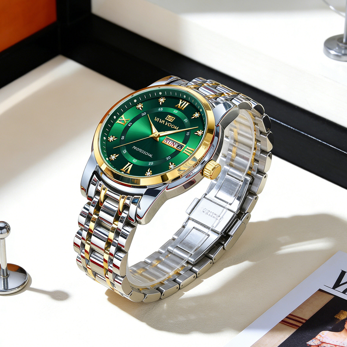 Luxury Watch With Green Dial - Orologio di Lusso con Anello in