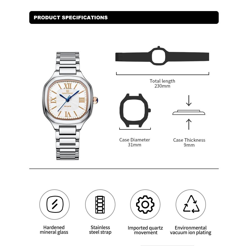 NAVIFORCE Orologio da donna di - Luxury Watch Black recensione e prezzo